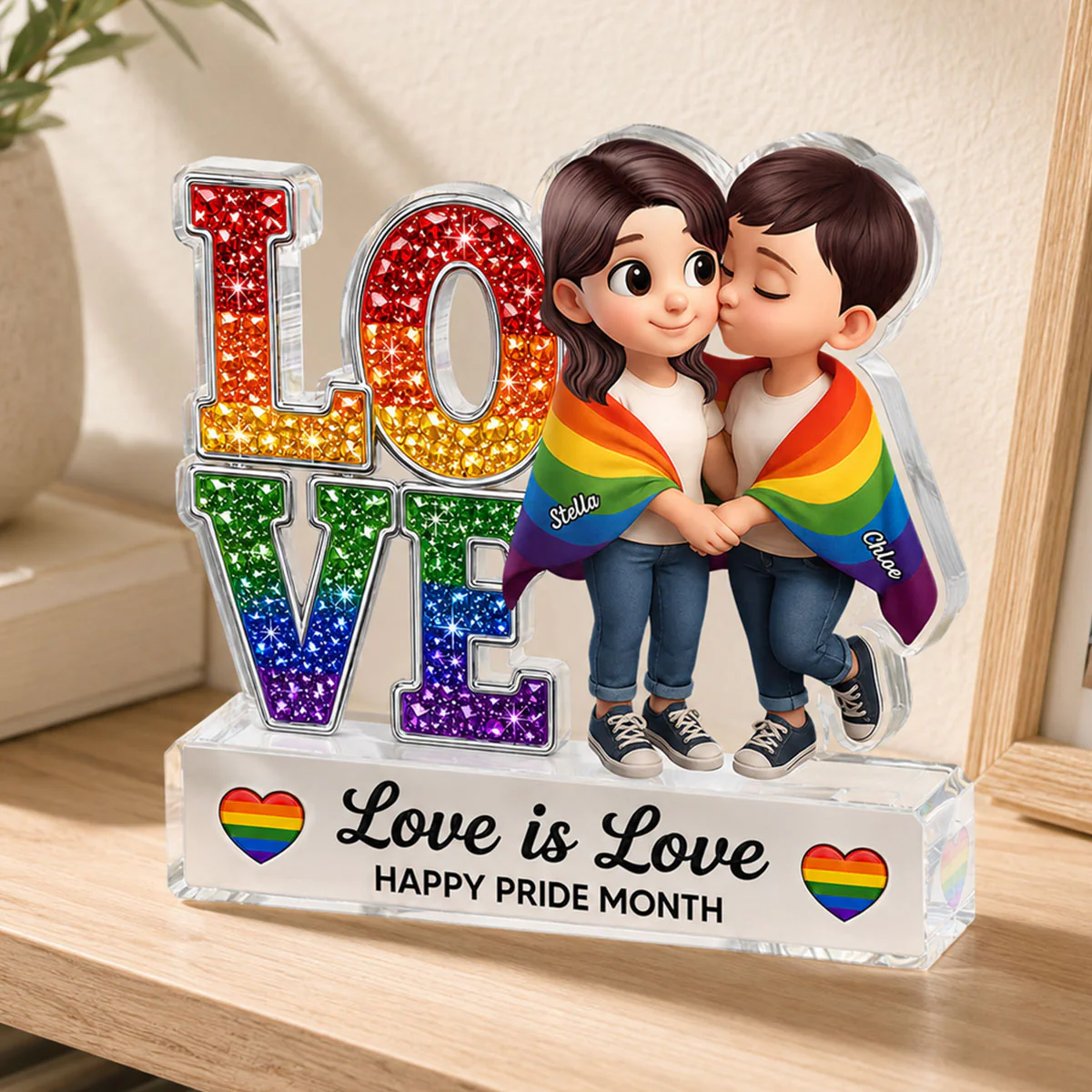 LGBT+ Couple Love Is Love - Personalized Acrylic Block Plaque - Gift For Couple, Happy Pride Month - Image 3