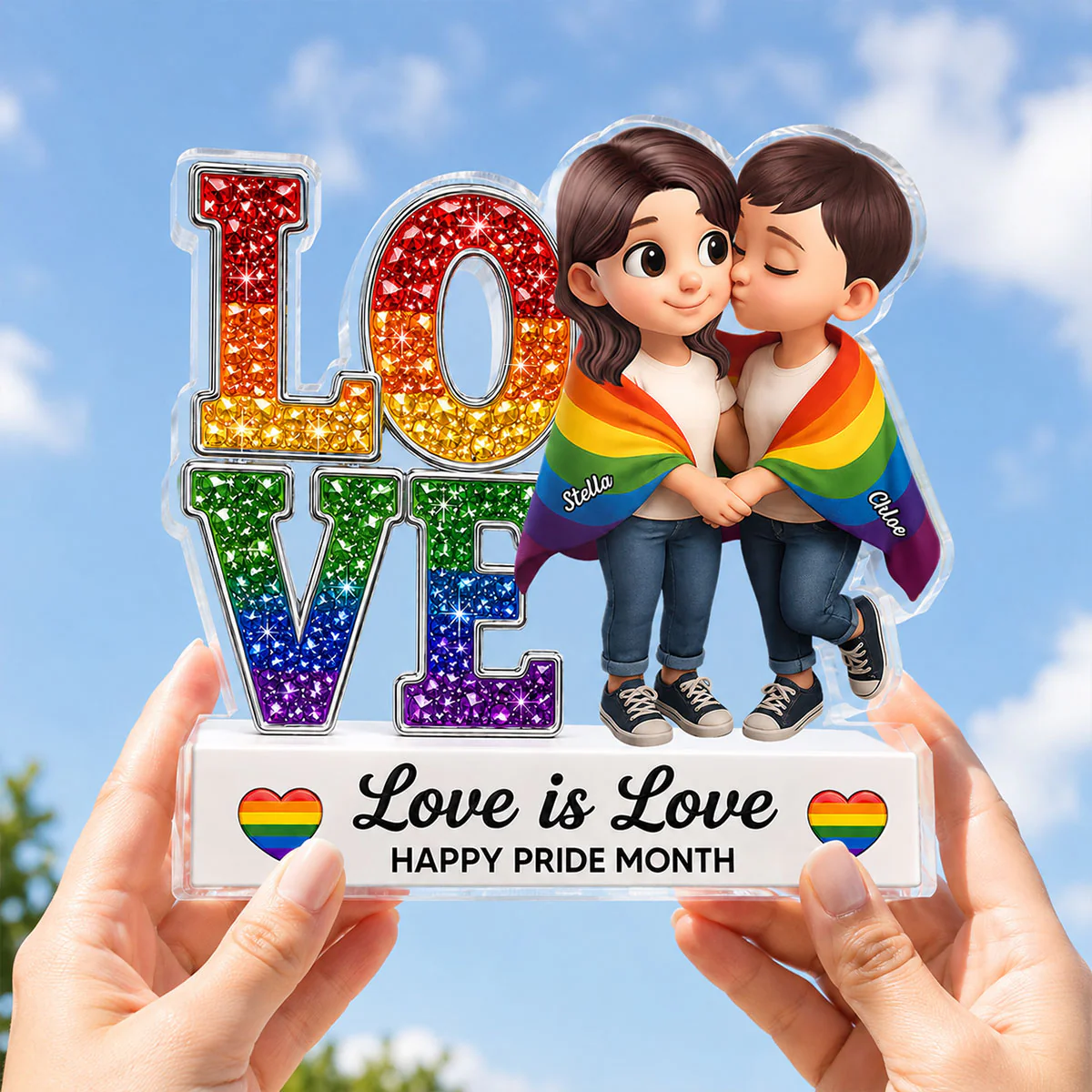 LGBT+ Couple Love Is Love - Personalized Acrylic Block Plaque - Gift For Couple, Happy Pride Month - Image 4