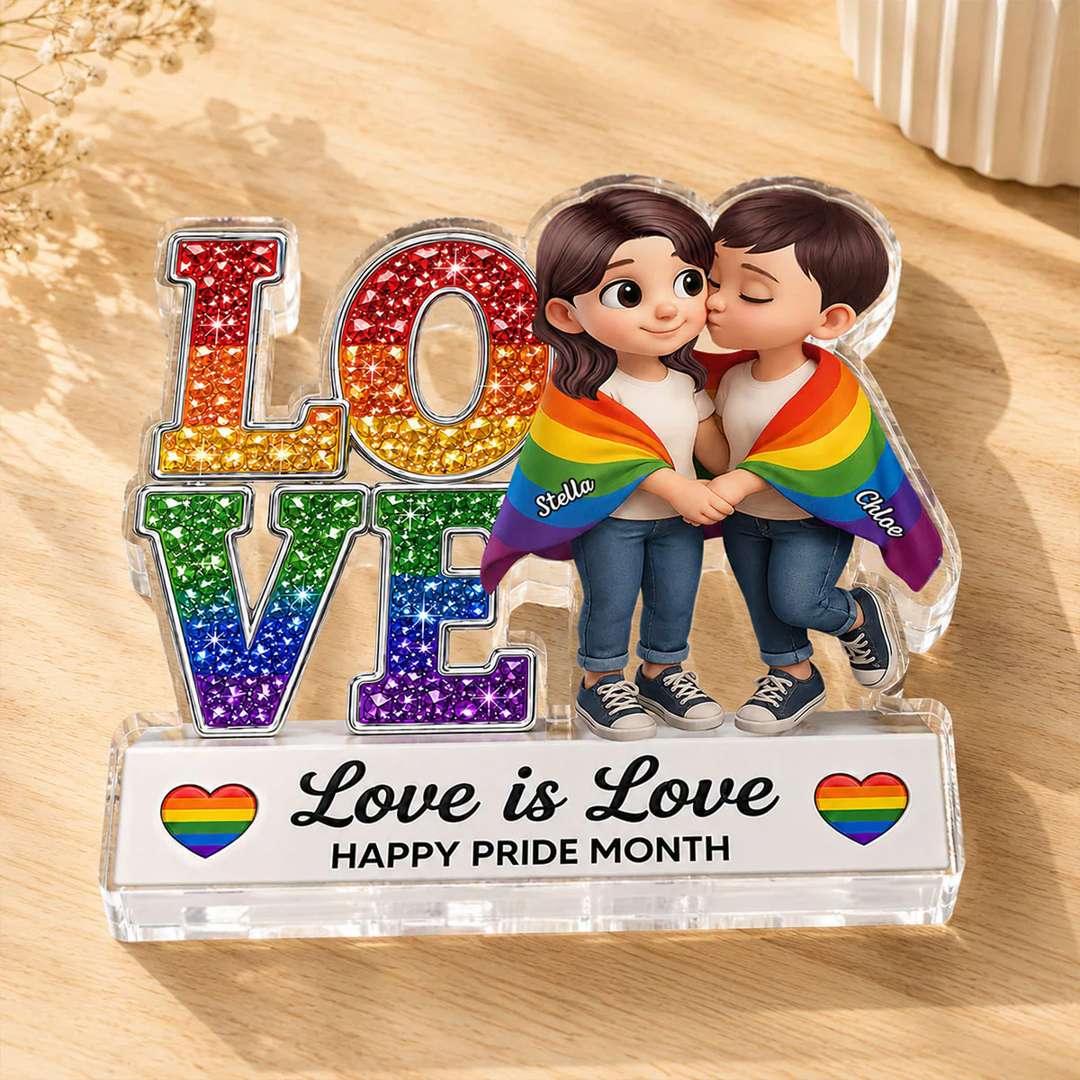 LGBT+ Couple Love Is Love - Personalized Acrylic Block Plaque - Gift For Couple, Happy Pride Month - Image 6