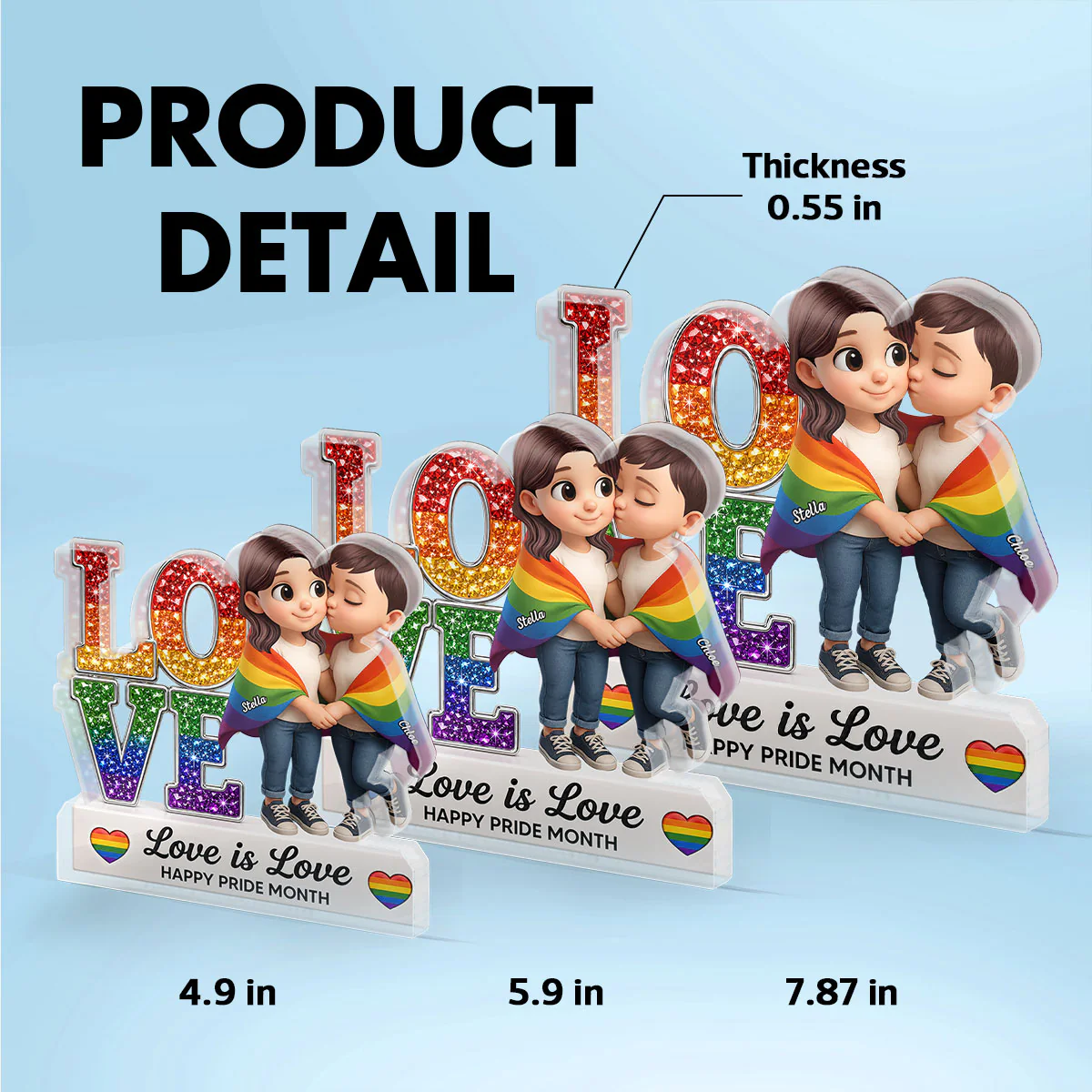 LGBT+ Couple Love Is Love - Personalized Acrylic Block Plaque - Gift For Couple, Happy Pride Month - Image 8