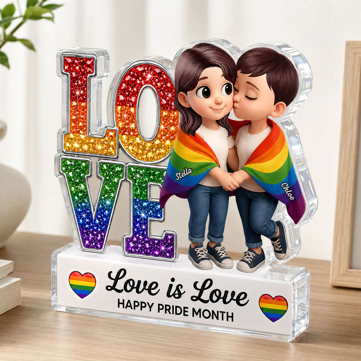 LGBT+ Couple Love Is Love - Personalized Acrylic Block Plaque - Gift For Couple, Happy Pride Month - Image 9
