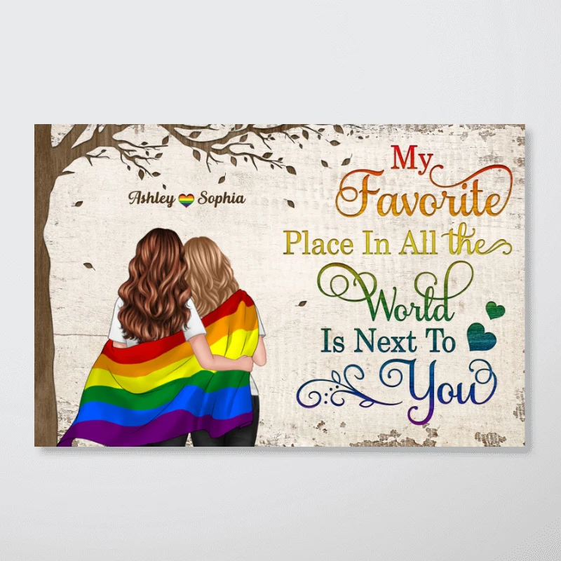 LGBT Couple My Favorite Place in All The World Pride Month Personalized Poster - Image 12