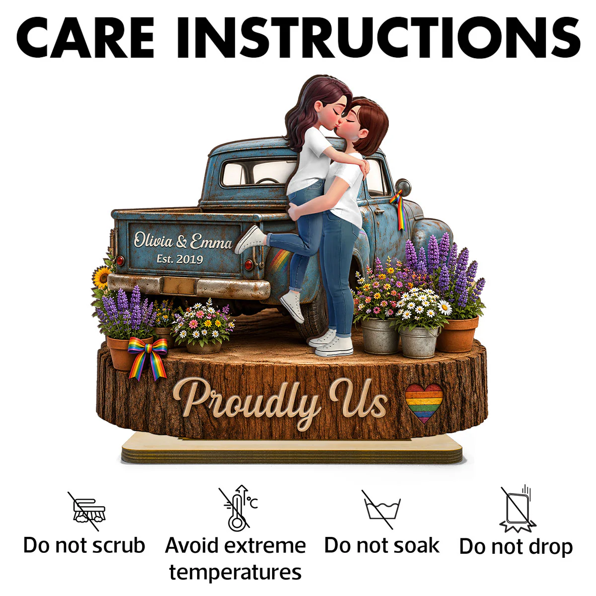 LGBT Couple Pickup Truck Proudly Us - Personalized 2-Layered Wooden Plaque - Gift For Couple, Happy Pride Month - Image 11