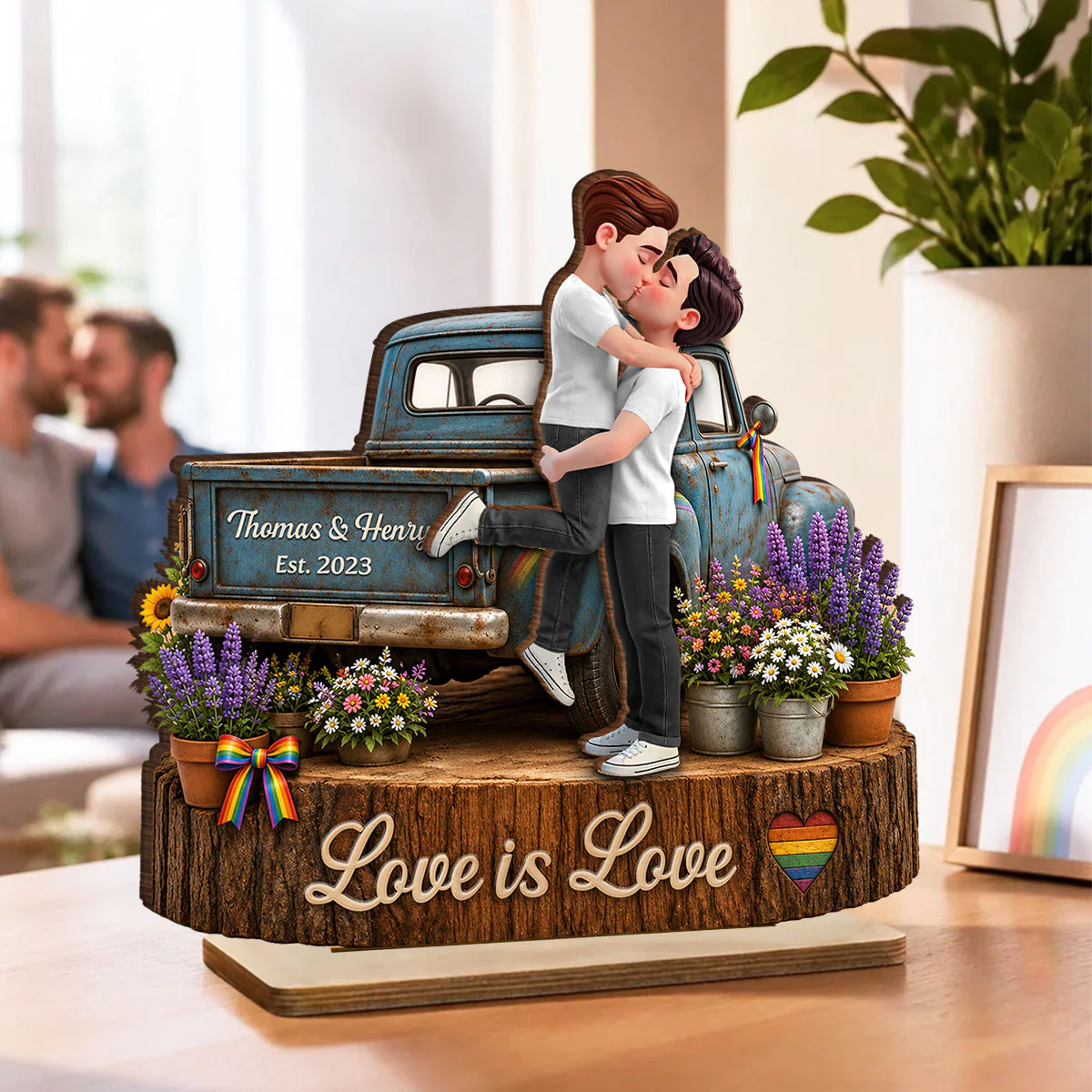 LGBT Couple Pickup Truck Proudly Us - Personalized 2-Layered Wooden Plaque - Gift For Couple, Happy Pride Month - Image 4