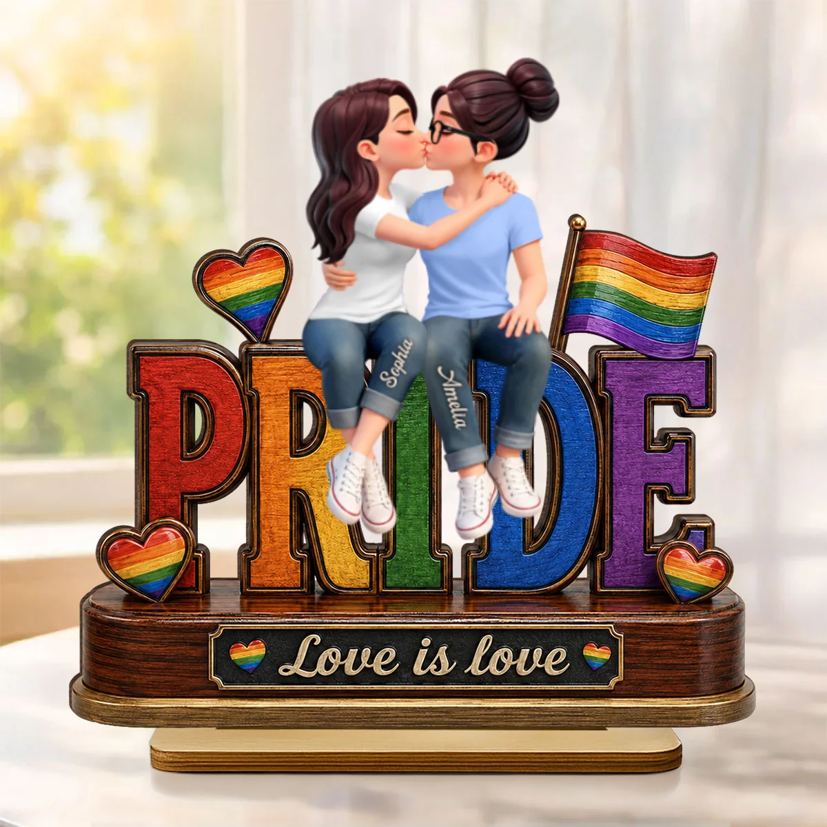 LGBT Couple Pride Love is Love - Personalized 2-Layered Wooden Plaque - Heartfelt Gift for Her, Gift for Him - Image 11