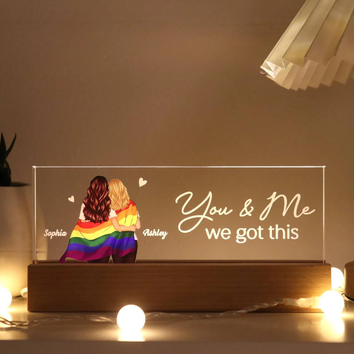 LGBT Couple Pride Month Gift Personalized Acrylic Block LED Night Light - Image 3