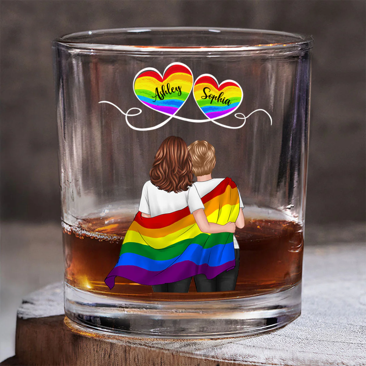 LGBT Couple Pride Month Personalized Whiskey Glass - Image 2