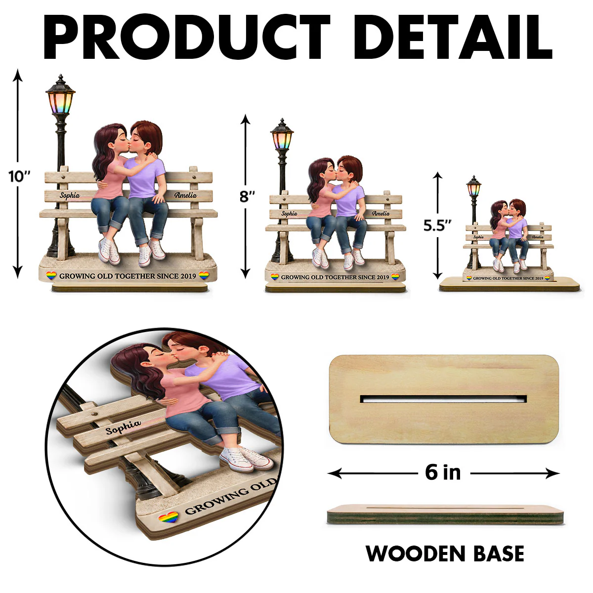LGBT+ Couple Sitting On Bench - Personalized 2-Layered Wooden Plaque - Gift For Couple, Happy Pride Month - Image 11