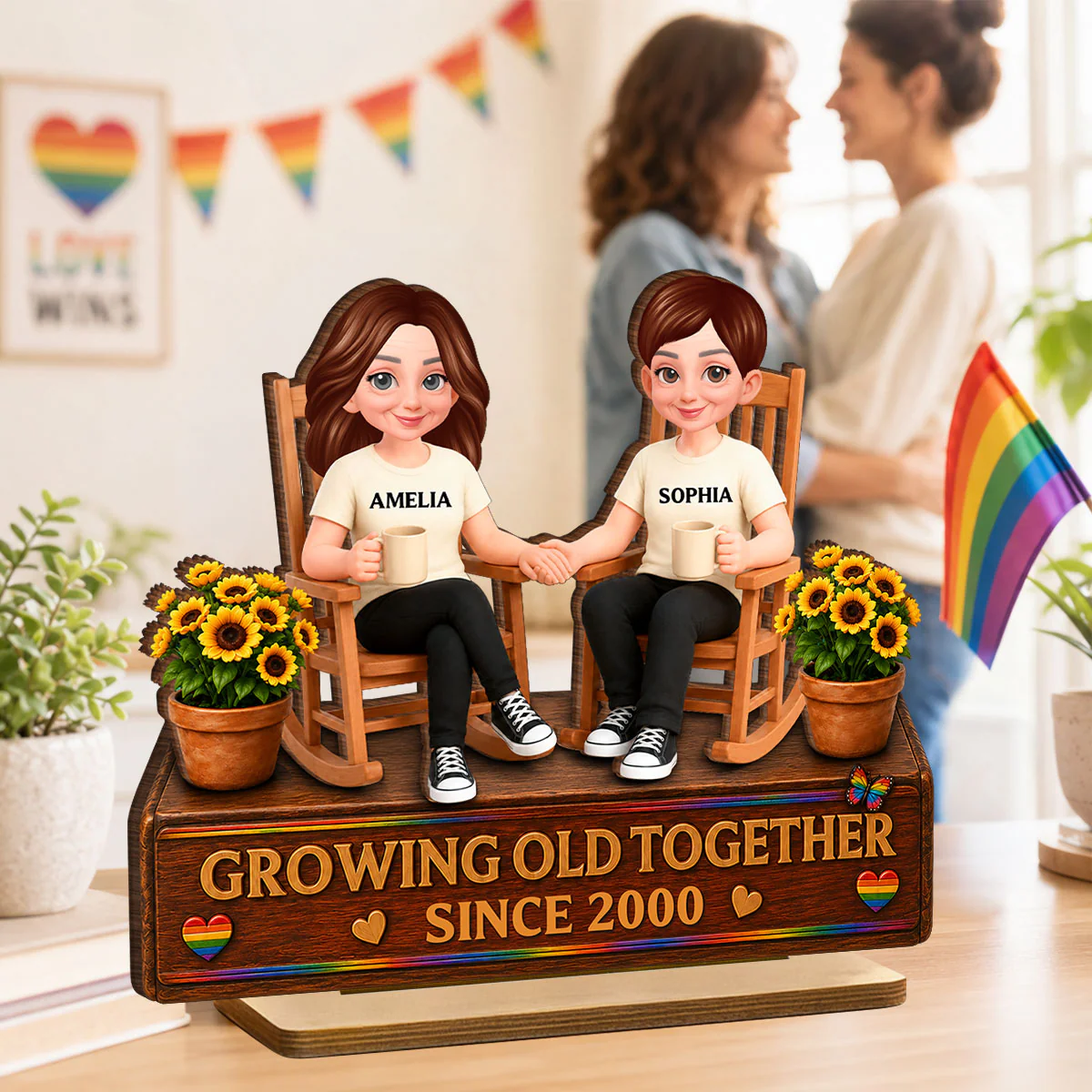 LGBT+ Couple Sitting On Garden - Personalized 2-Layered Wooden Plaque - Gift For Couple, Happy Pride Month - Image 5