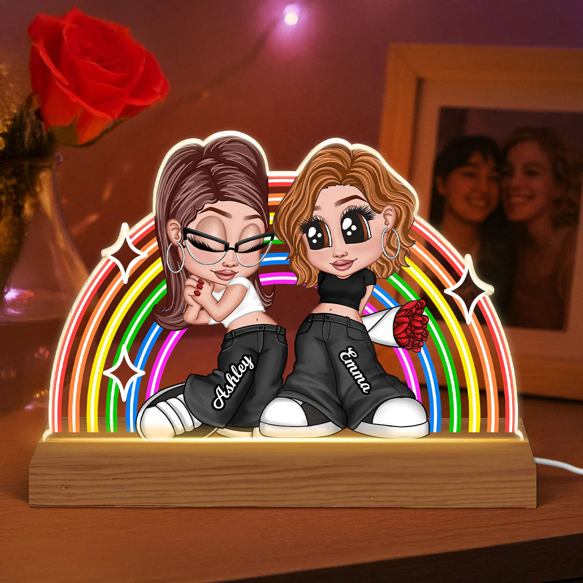LGBT Couple Y2K Rainbow Personalized Acrylic LED Night Light - Image 4