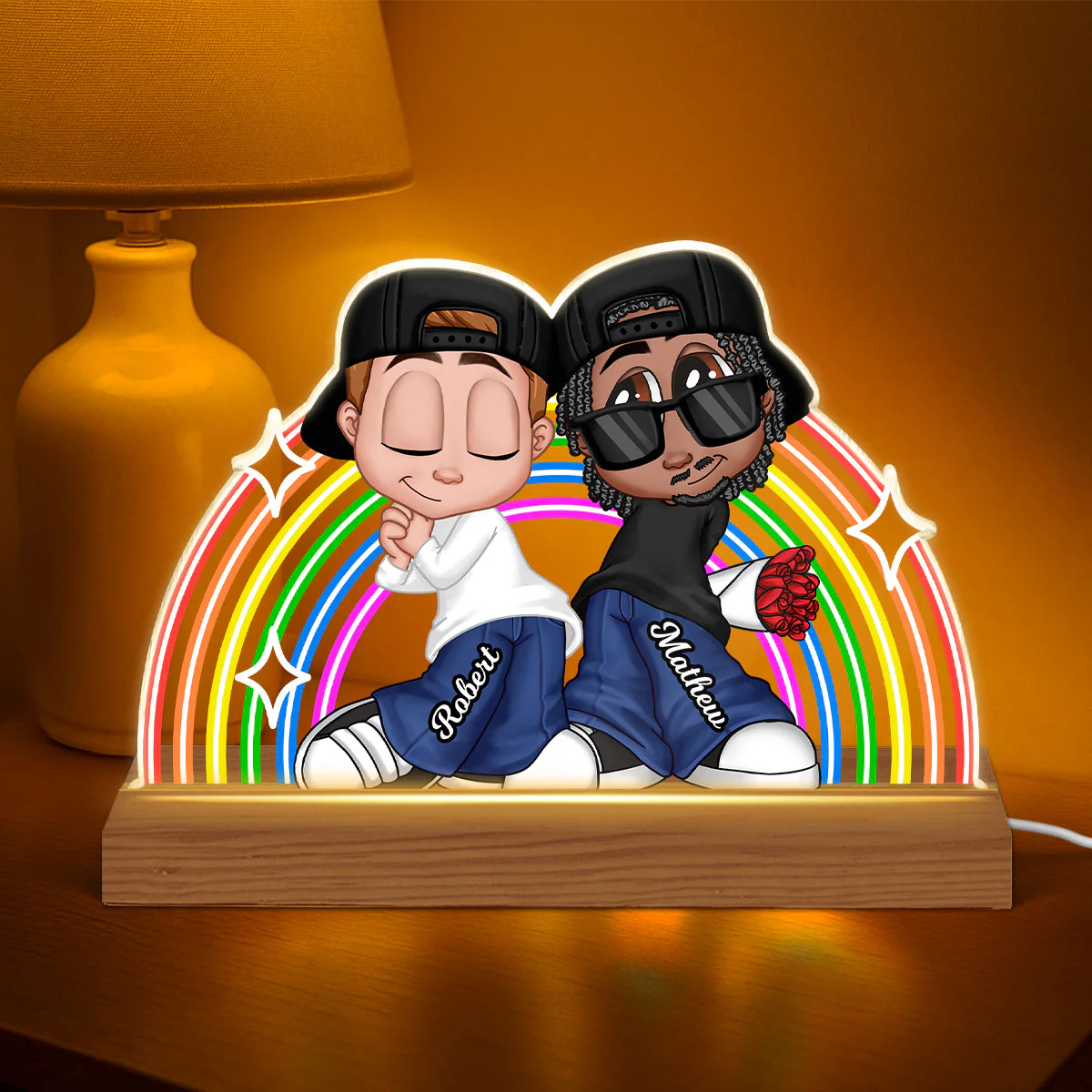 LGBT Couple Y2K Rainbow Personalized Acrylic LED Night Light - Image 5
