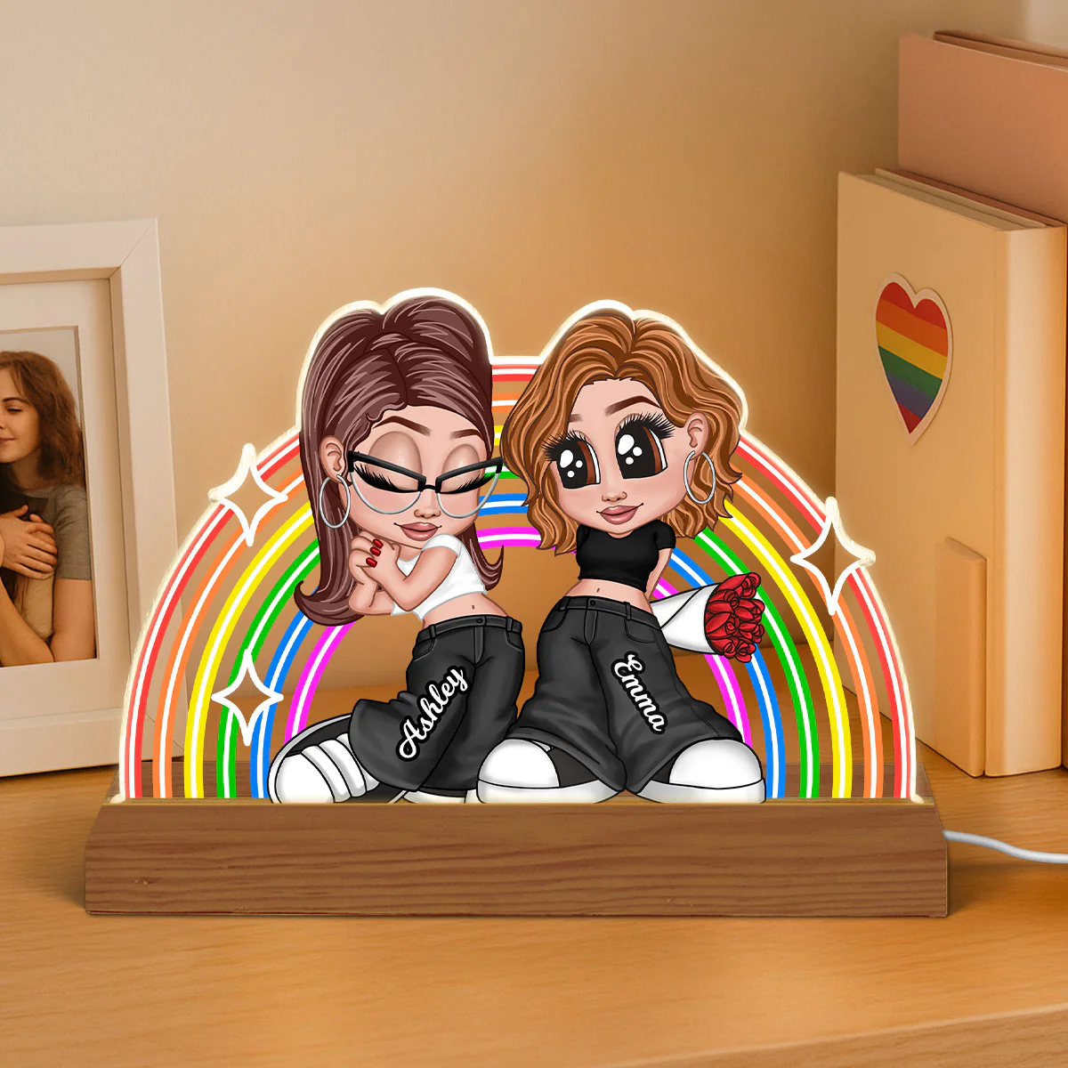 LGBT Couple Y2K Rainbow Personalized Acrylic LED Night Light - Image 6