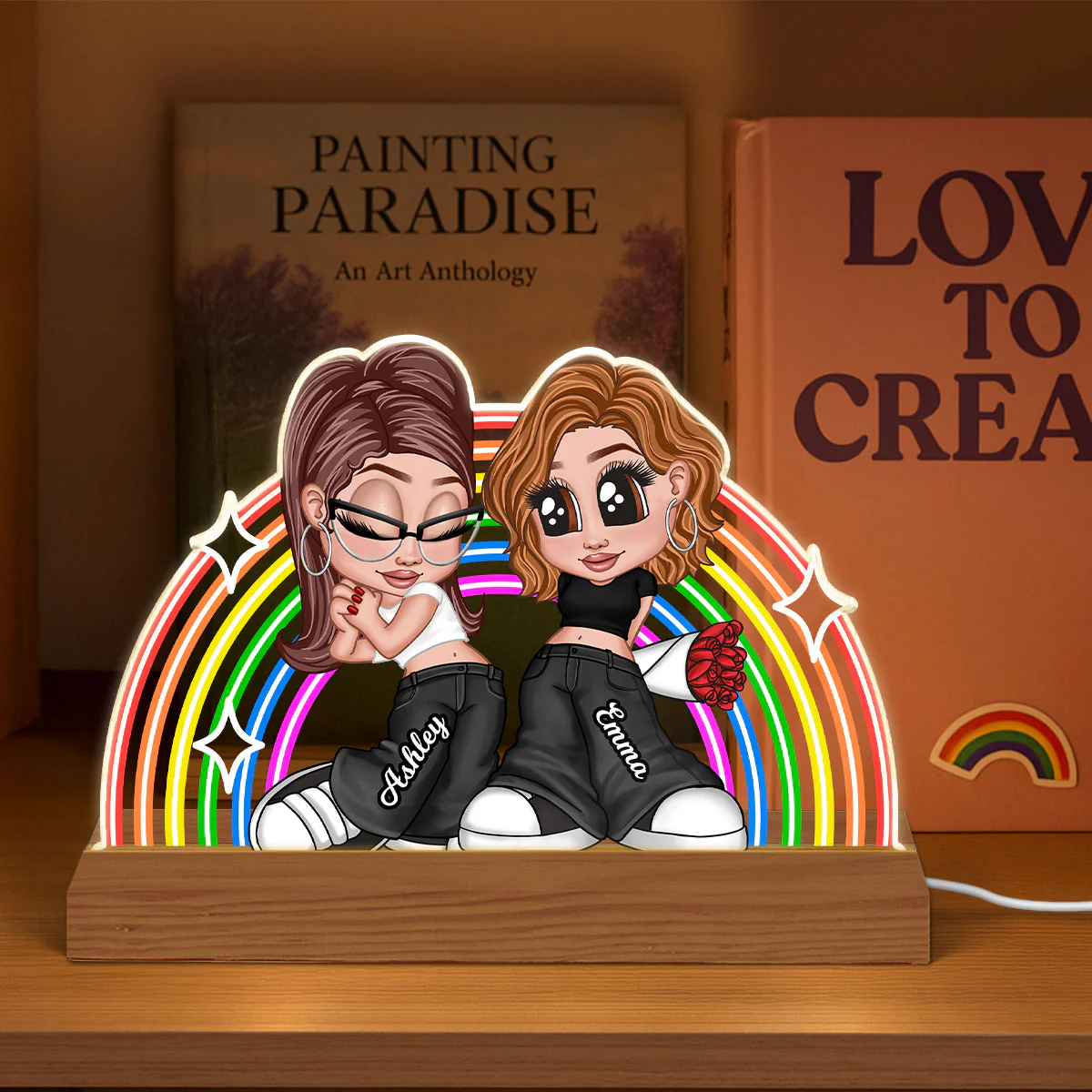 LGBT Couple Y2K Rainbow Personalized Acrylic LED Night Light - Image 7