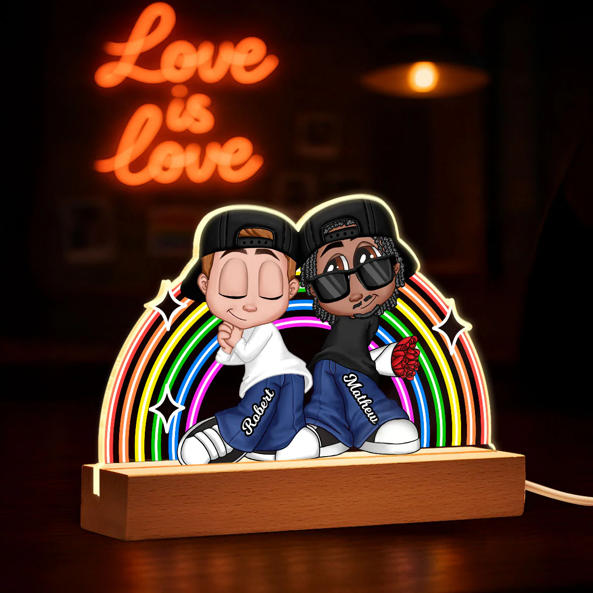 LGBT Couple Y2K Rainbow Personalized Acrylic LED Night Light - Image 8