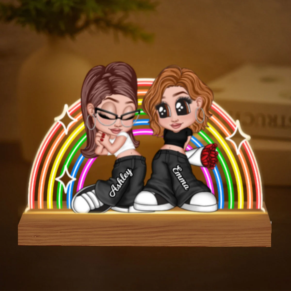 LGBT Couple Y2K Rainbow Personalized Acrylic LED Night Light - Image 9