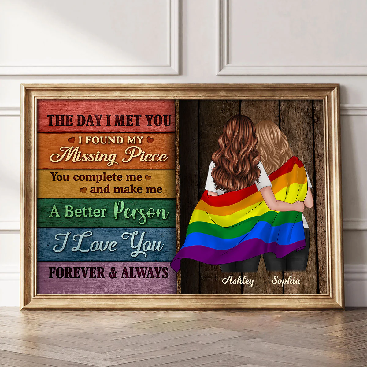LGBT Flag Wood Pallets Texture Couple The Day I Met You Pride Month Personalized Poster - Image 4