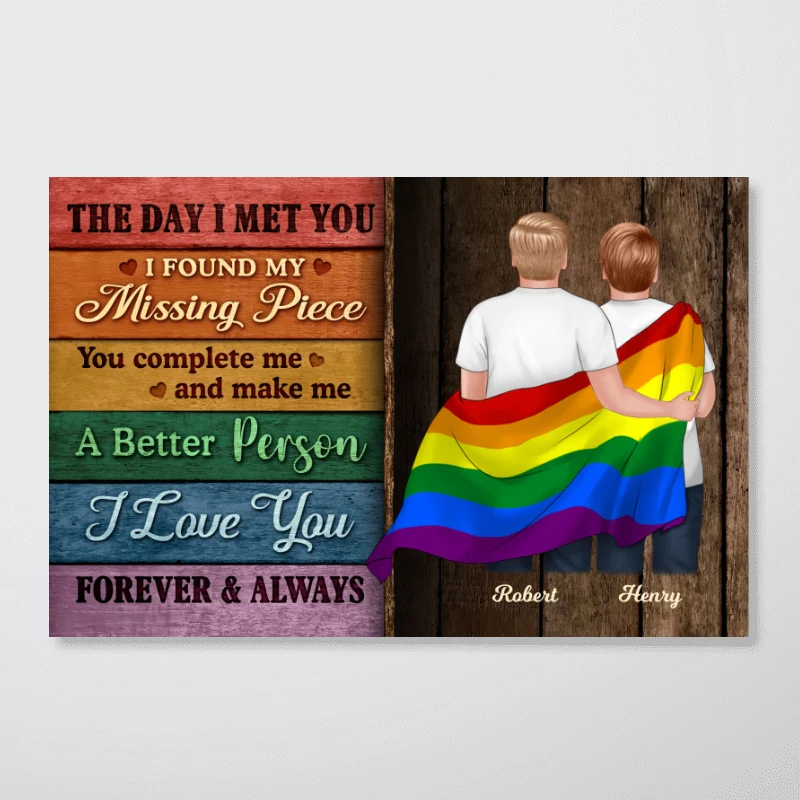 LGBT Flag Wood Pallets Texture Couple The Day I Met You Pride Month Personalized Poster - Image 11