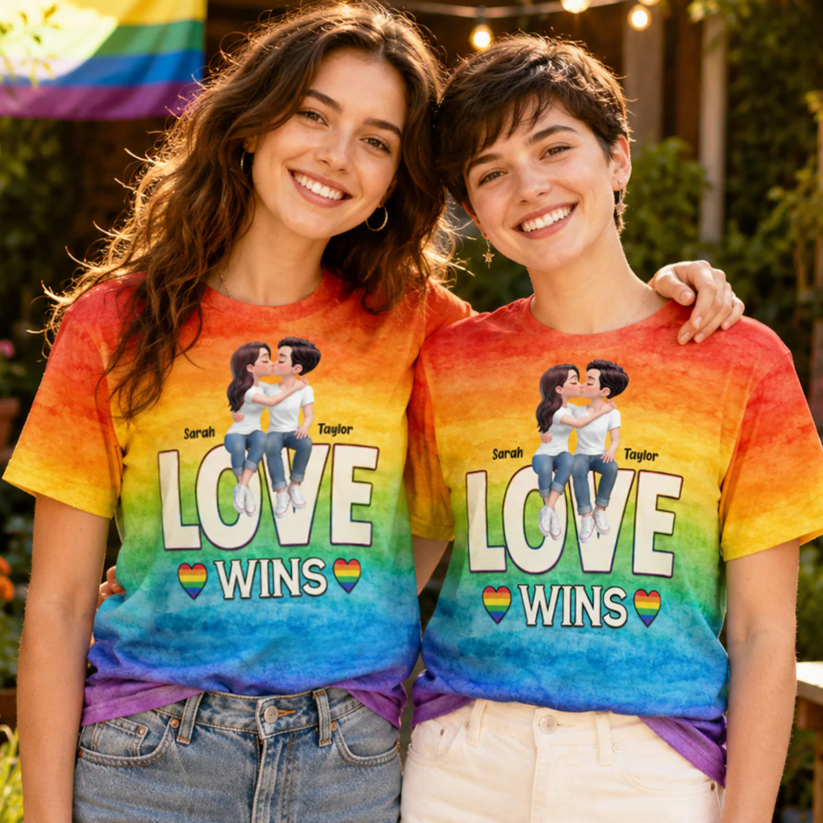 LGBT+ Watercolor Flag Couple Love Is Love - Personalized Shirt - Matching Shirts For Couple, Happy Pride Month - Image 2