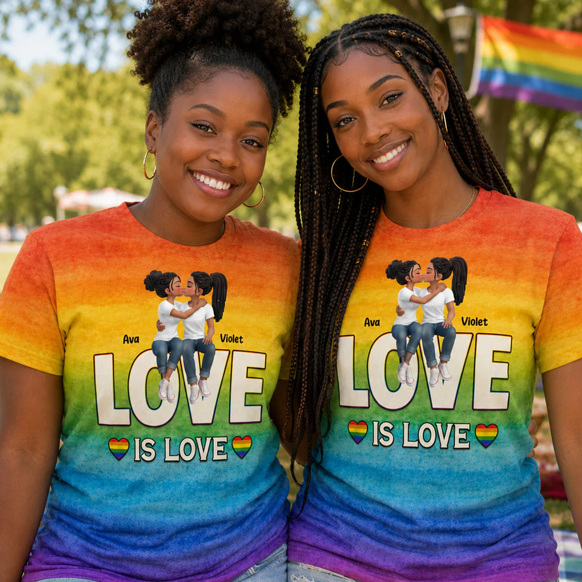 LGBT+ Watercolor Flag Couple Love Is Love - Personalized Shirt - Matching Shirts For Couple, Happy Pride Month - Image 4