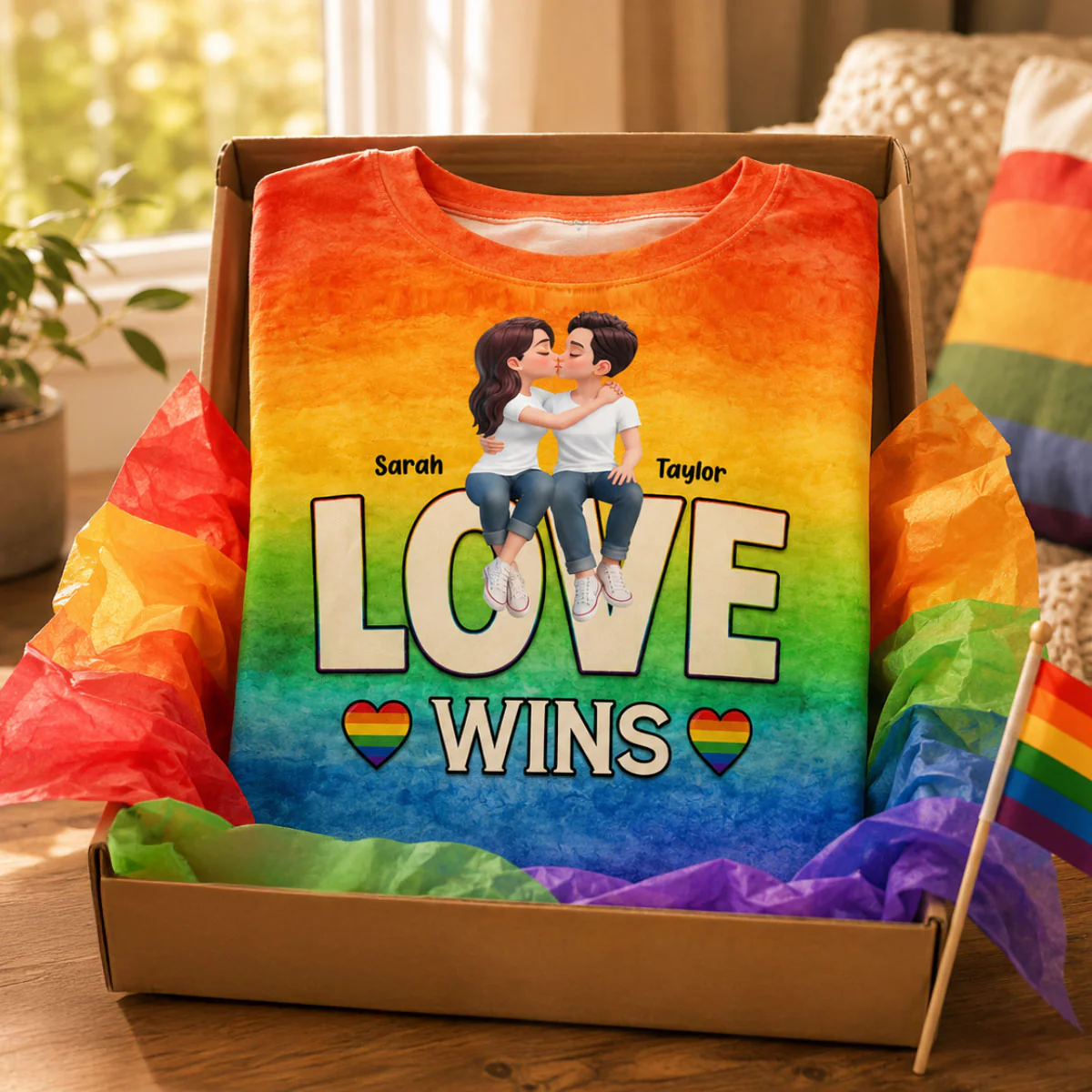 LGBT+ Watercolor Flag Couple Love Is Love - Personalized Shirt - Matching Shirts For Couple, Happy Pride Month - Image 6