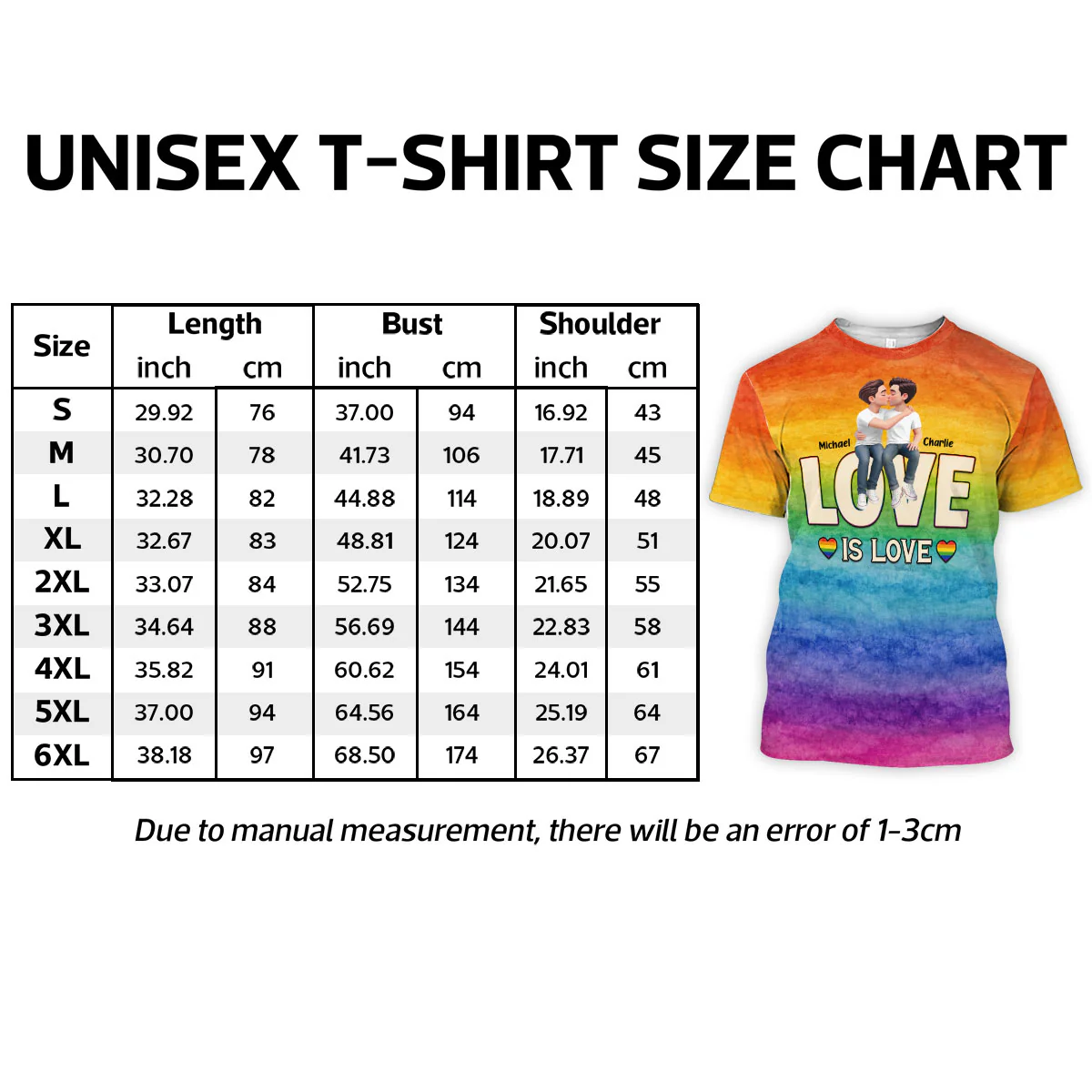 LGBT+ Watercolor Flag Couple Love Is Love - Personalized Shirt - Matching Shirts For Couple, Happy Pride Month - Image 7