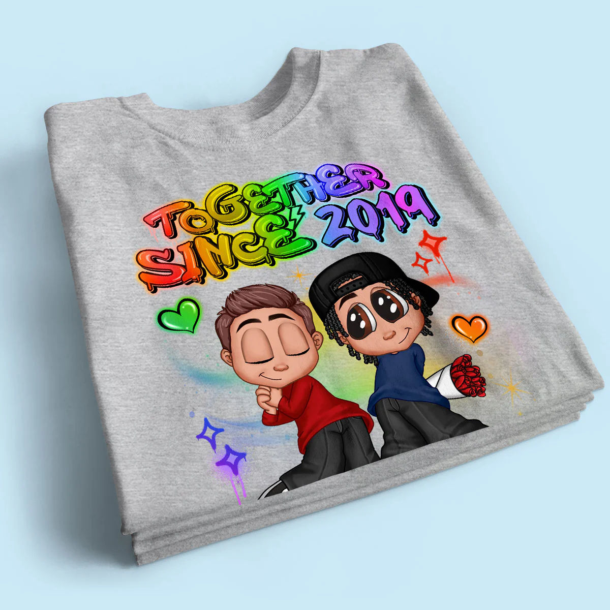 LGBT Y2K Couple Airbrushed Personalized Shirt, Pride Month Gift For Couple, For Him, For Her - Image 2