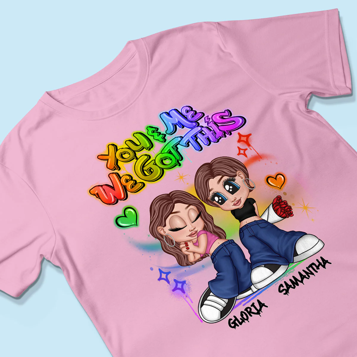 LGBT Y2K Couple Airbrushed Personalized Shirt, Pride Month Gift For Couple, For Him, For Her - Image 3