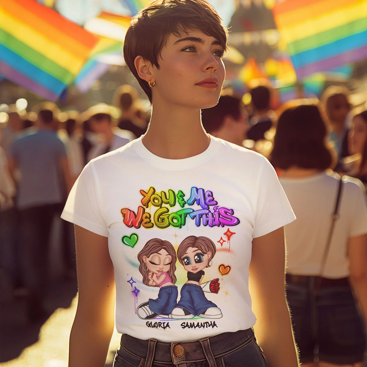 LGBT Y2K Couple Airbrushed Personalized Shirt, Pride Month Gift For Couple, For Him, For Her - Image 7
