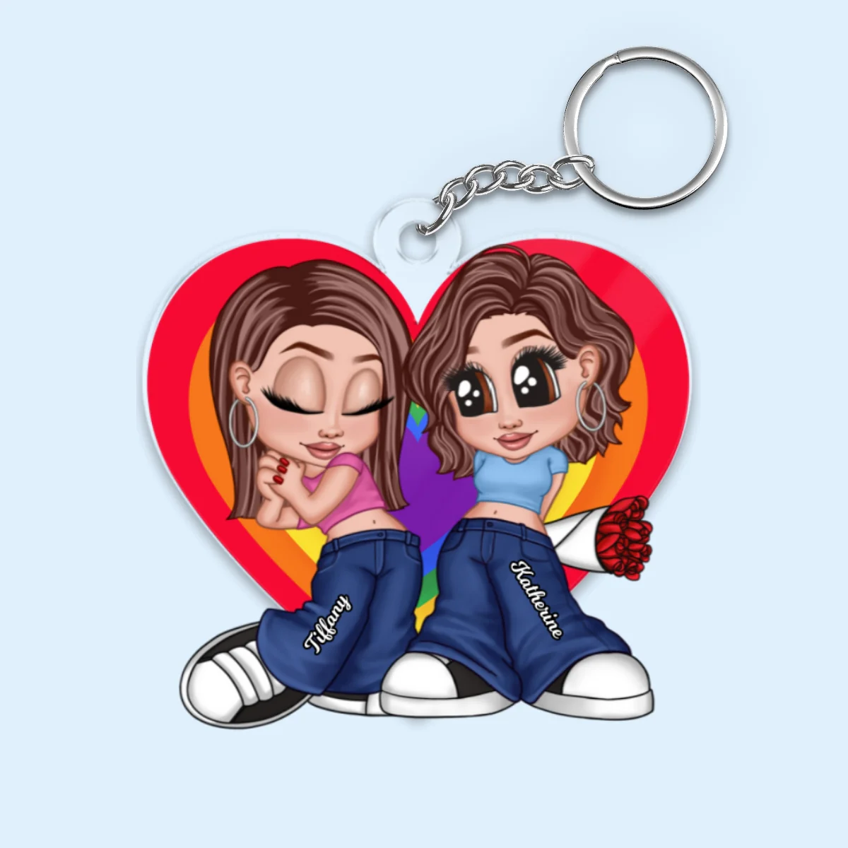 LGBT Y2K Couple Heart Personalized Acrylic Keychain, Pride Month Gift For Couple, For Him, For Her - Image 6