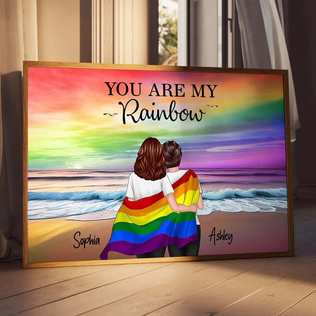 LGBTQ Couple Flag Beach Landscape Personalized Poster, Pride Month gift - Image 5
