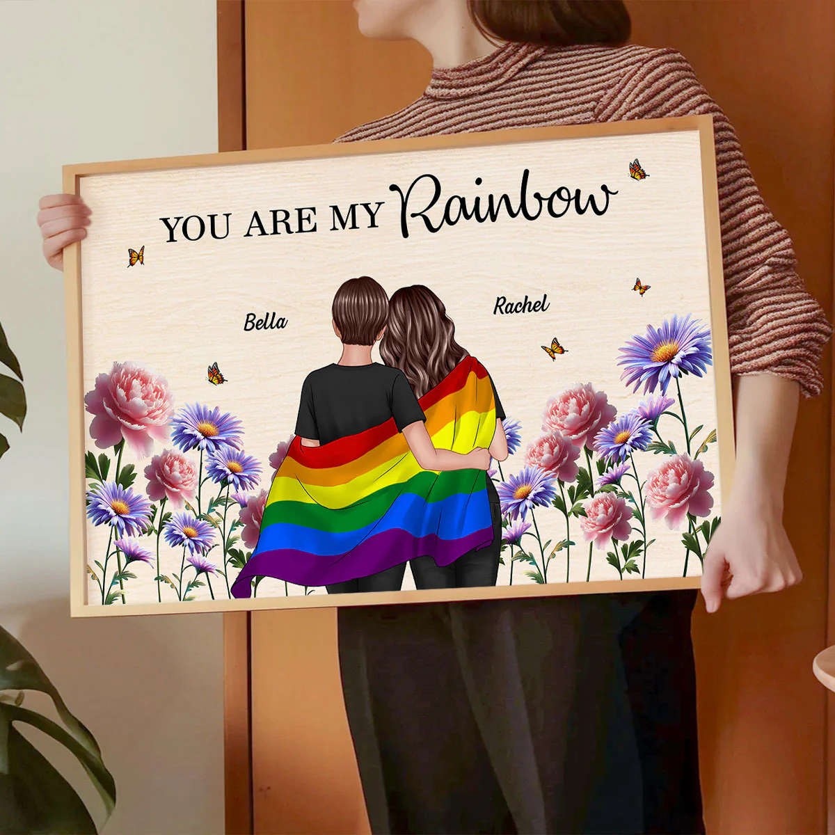LGBTQ Couple Flag Birth Month Flower Personalized Poster, Pride Month Gift - Image 4