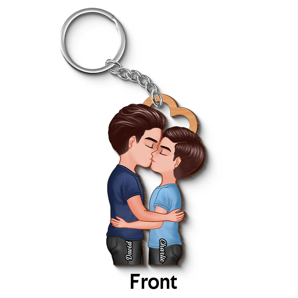 LGBTQ Couple Kissing Personalized Wooden Keychain, Pride Month Gift - Image 6