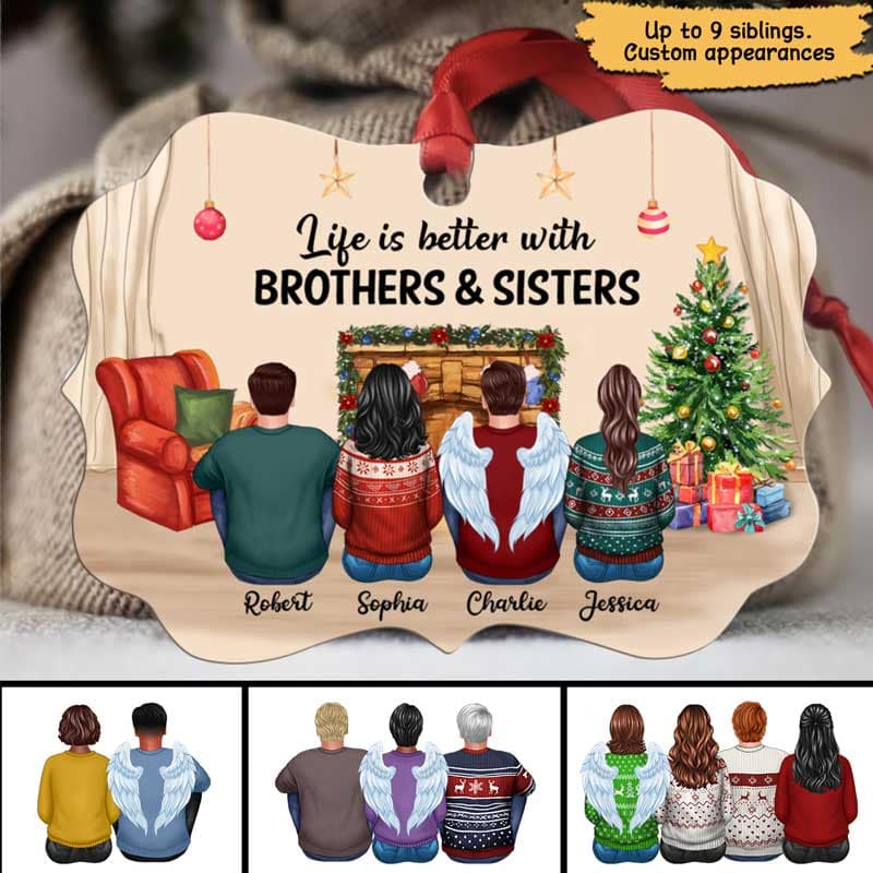Life Better With Sisters Brothers Siblings Family Personalized Christmas Ornament - Image 2