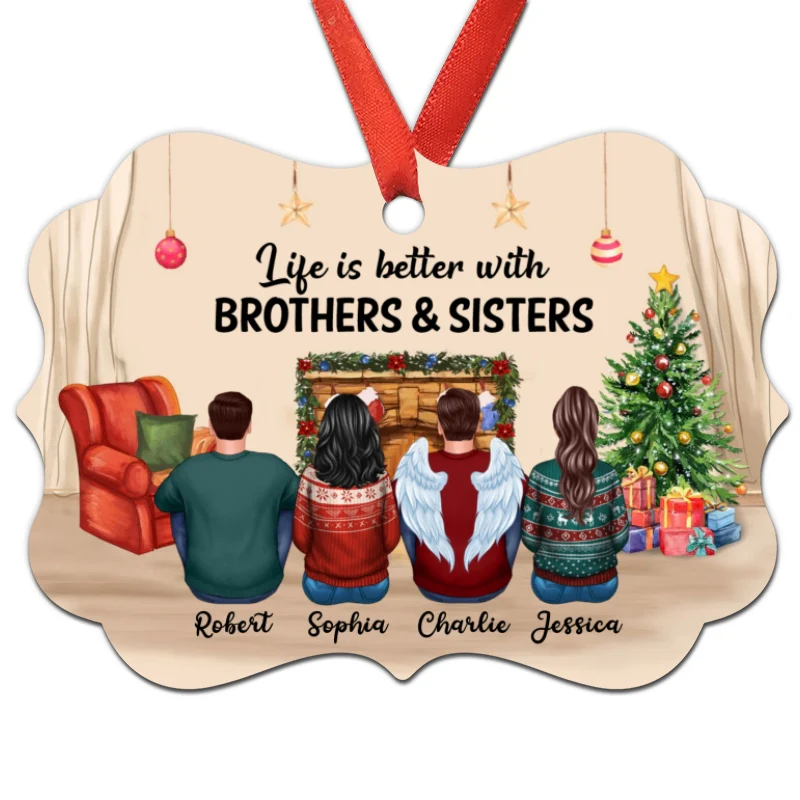 Life Better With Sisters Brothers Siblings Family Personalized Christmas Ornament - Image 3