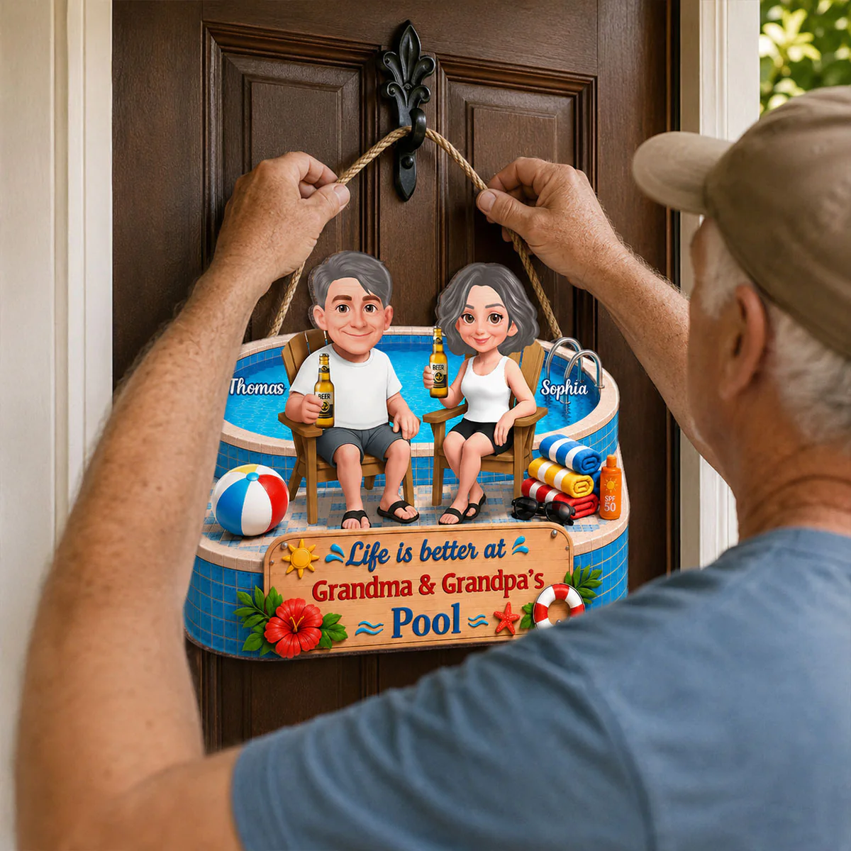 Life Is Better At Grandma Grandpa Pool 2D Flat - Personalized Wood Sign - Image 5
