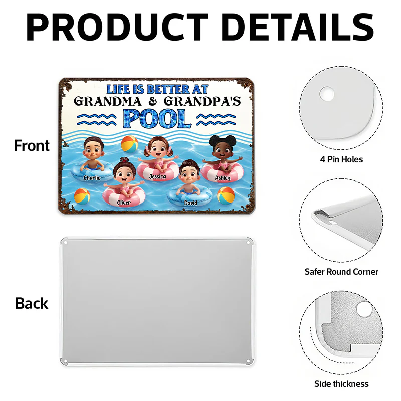 Life is Better at Grandma & Grandpa Pool Personalized Metal Sign, Grandchildren Welcome Sign - Image 7