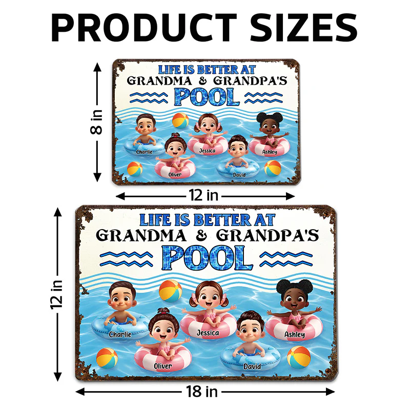 Life is Better at Grandma & Grandpa Pool Personalized Metal Sign, Grandchildren Welcome Sign - Image 8