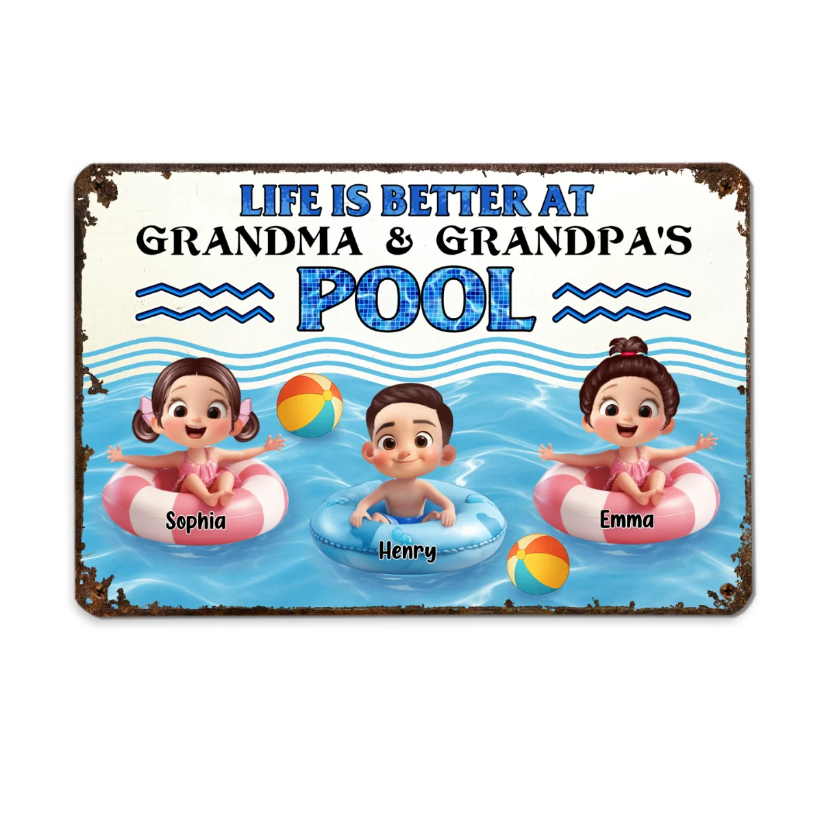 Life is Better at Grandma & Grandpa Pool Personalized Metal Sign, Grandchildren Welcome Sign - Image 9