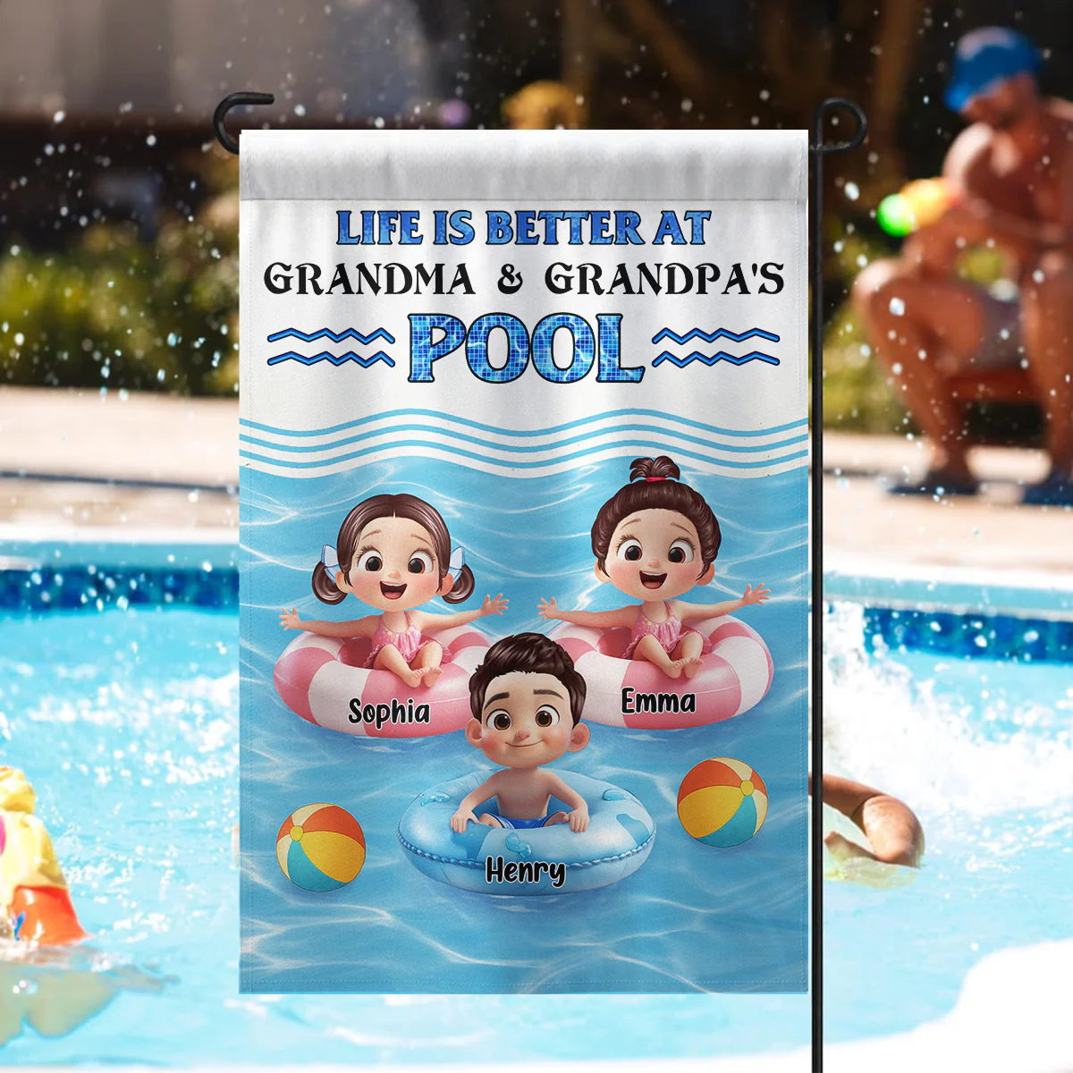 Life is Better at Grandma & Grandpa Pool Personalized Garden Flag, Grandchildren Welcome Flag - Image 2