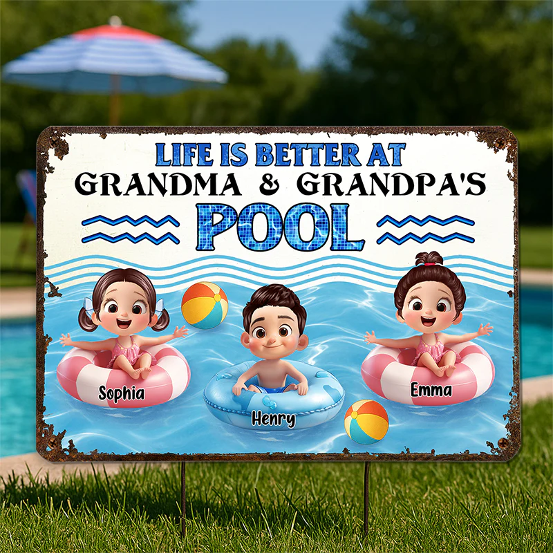Life is Better at Grandma & Grandpa Pool - Personalized Metal Sign - Image 2