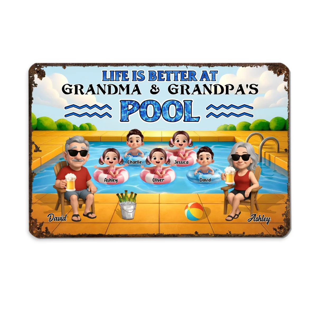 Life is Better at Grandma & Grandpa Pool Personalized Metal Sign, Grandchildren Welcome Sign, Grandparents Hosting Grandkids Summer Sign - Image 11