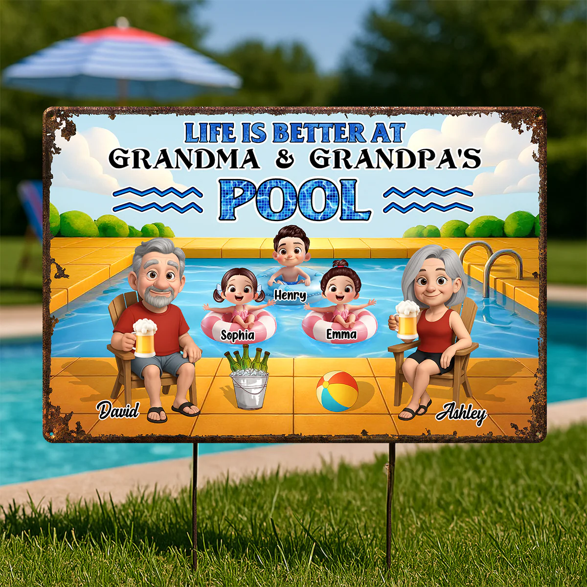 Life is Better at Grandma & Grandpa Pool Personalized Metal Sign, Grandchildren Welcome Sign, Grandparents Hosting Grandkids Summer Sign - Image 2