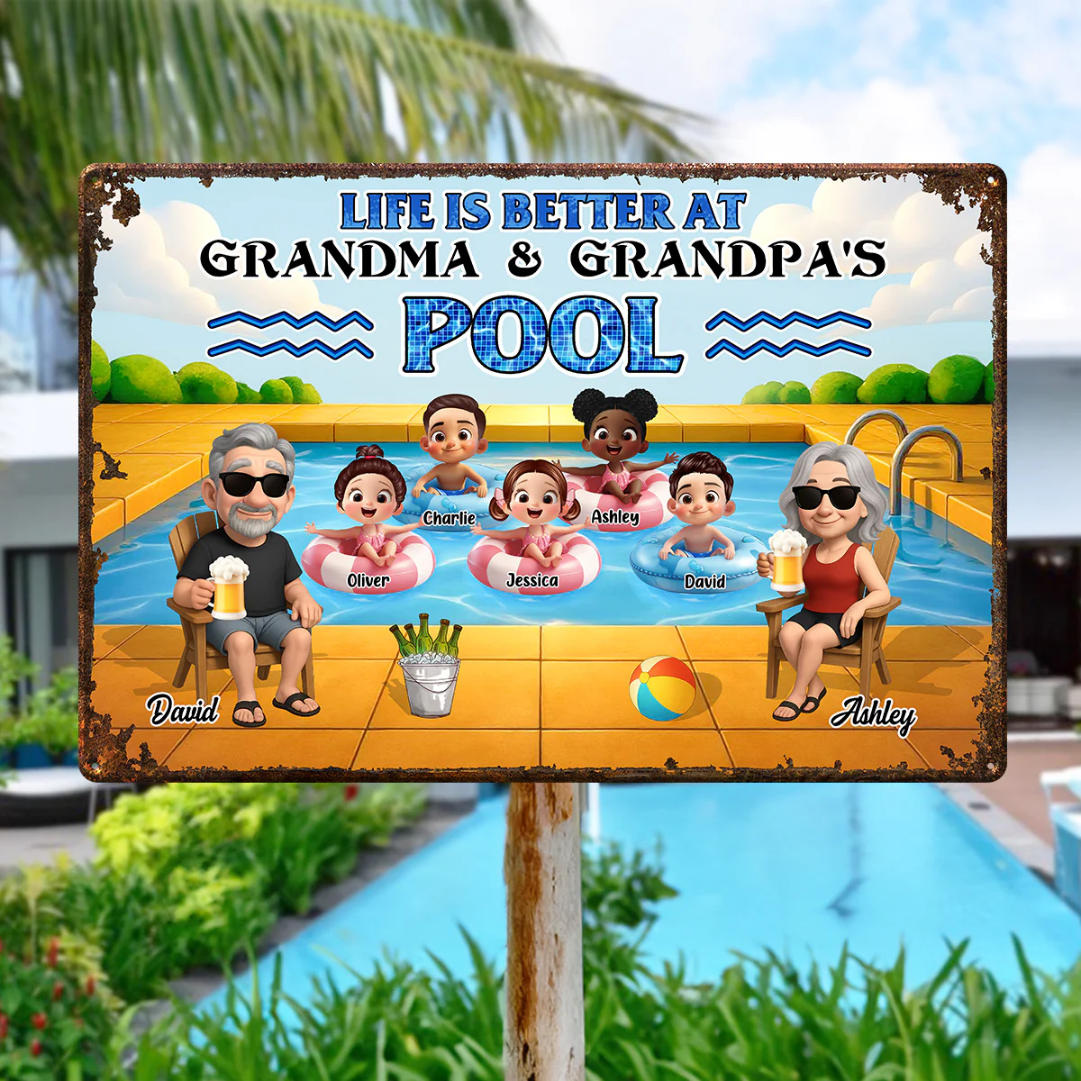 Life is Better at Grandma & Grandpa Pool Personalized Metal Sign, Grandchildren Welcome Sign, Grandparents Hosting Grandkids Summer Sign - Image 3