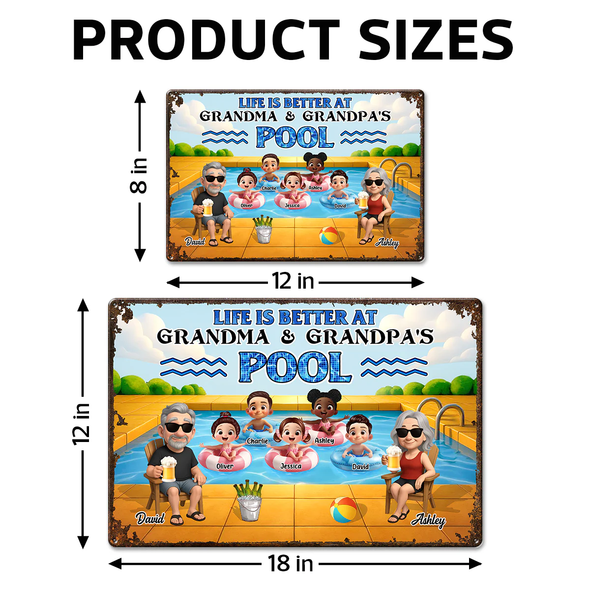 Life is Better at Grandma & Grandpa Pool Personalized Metal Sign, Grandchildren Welcome Sign, Grandparents Hosting Grandkids Summer Sign - Image 4