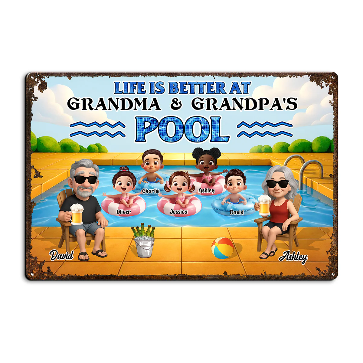 Life is Better at Grandma & Grandpa Pool Personalized Metal Sign, Grandchildren Welcome Sign, Grandparents Hosting Grandkids Summer Sign - Image 7