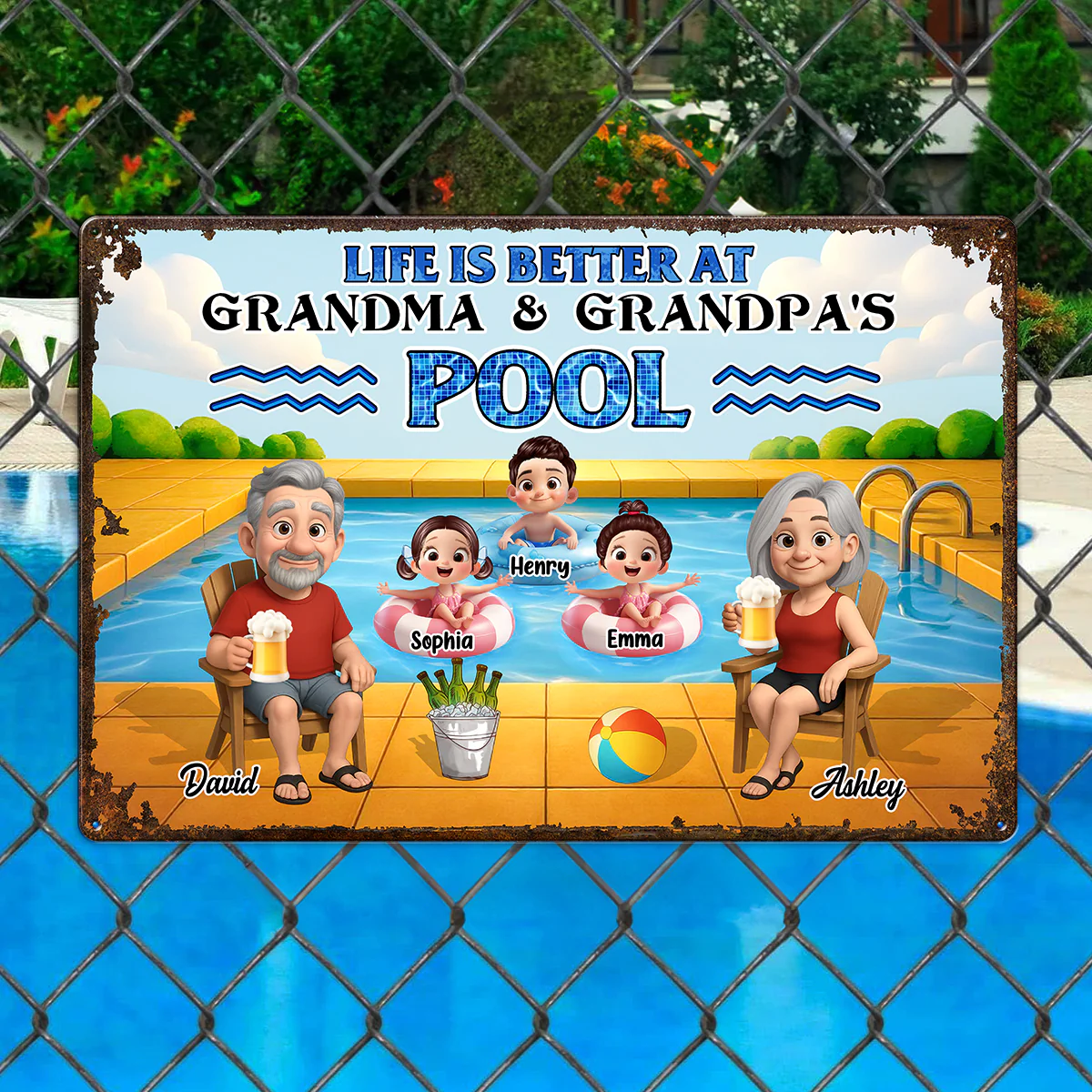 Life is Better at Grandma & Grandpa Pool Personalized Metal Sign, Grandchildren Welcome Sign, Grandparents Hosting Grandkids Summer Sign - Image 8