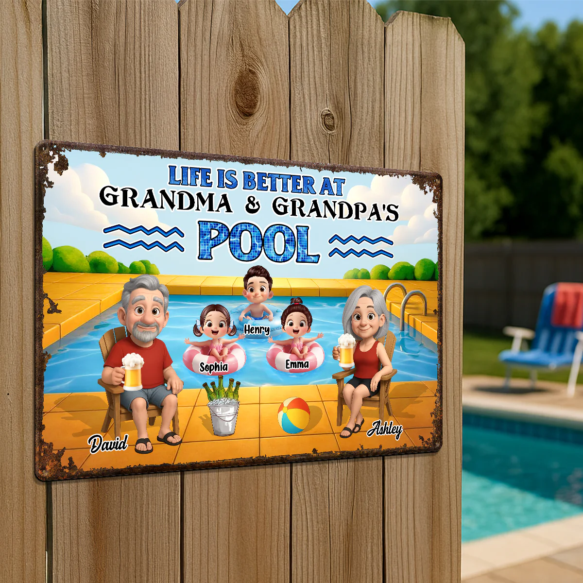 Life is Better at Grandma & Grandpa Pool Personalized Metal Sign, Grandchildren Welcome Sign, Grandparents Hosting Grandkids Summer Sign - Image 9