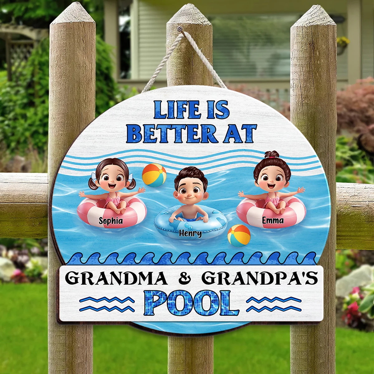 Life is Better at Grandma & Grandpa Pool Personalized Wooden Door Sign, Grandchildren Welcome Sign - Image 3