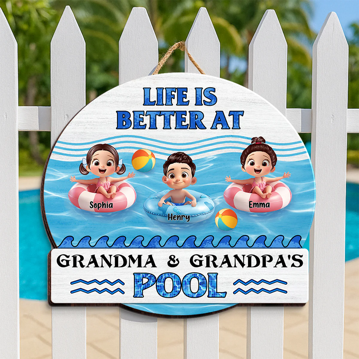 Life is Better at Grandma & Grandpa Pool Personalized Wooden Door Sign, Grandchildren Welcome Sign - Image 5