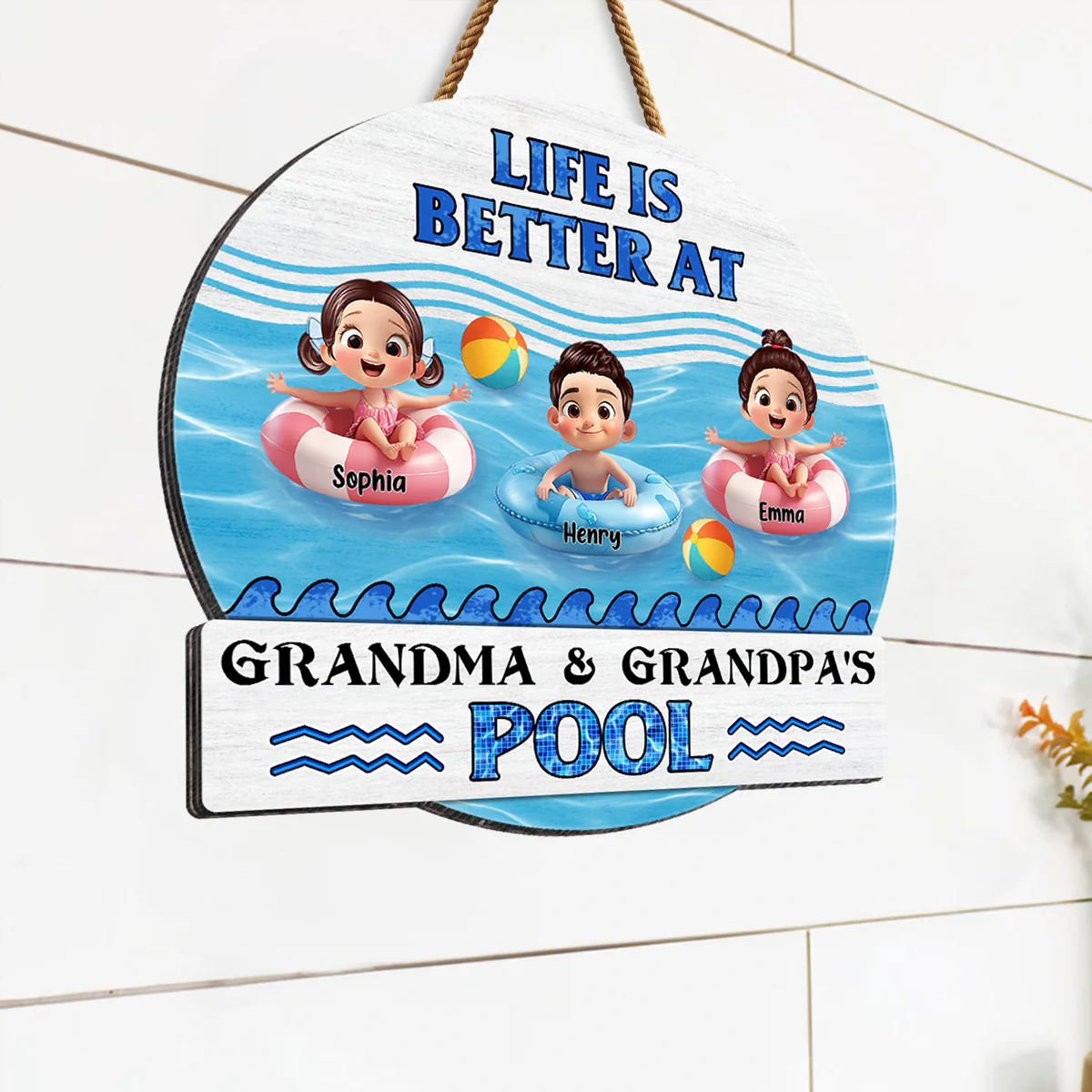 Life is Better at Grandma & Grandpa Pool Personalized Wooden Door Sign, Grandchildren Welcome Sign - Image 7